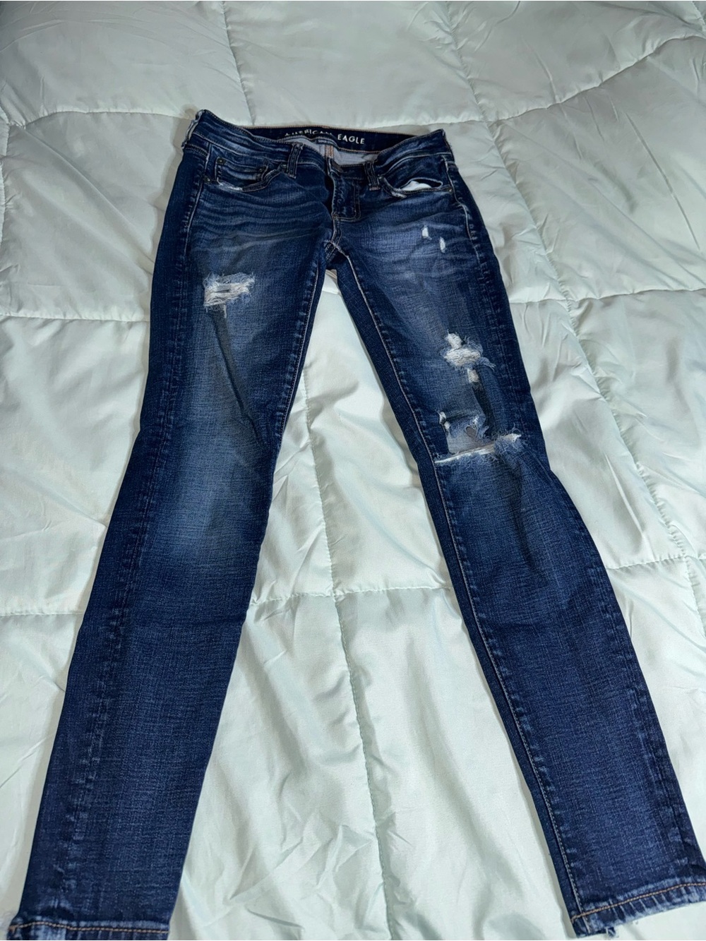 American Eagle Outfitters Navy Blue Ripped Skinny Jeans